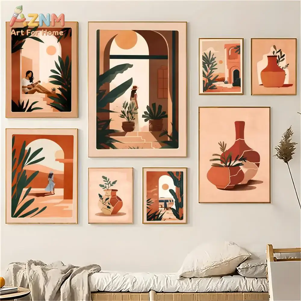 Plant Parenting - AZNM Terrakotta Boho Mediterraner Leinwanddruck Bogenfenster
