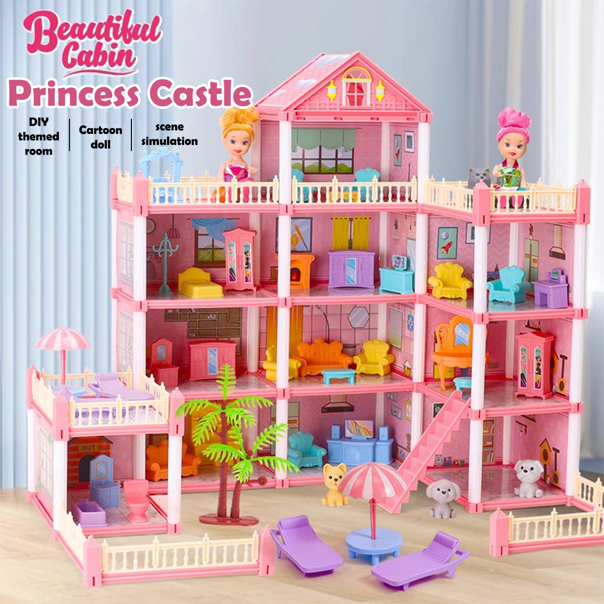 Philodendron Pink Princess - Mädchen-Puppenhaus-Spielzeug 3D-Montage DIY Mini-Spielzeug-Zubehör Villa Prinzessin