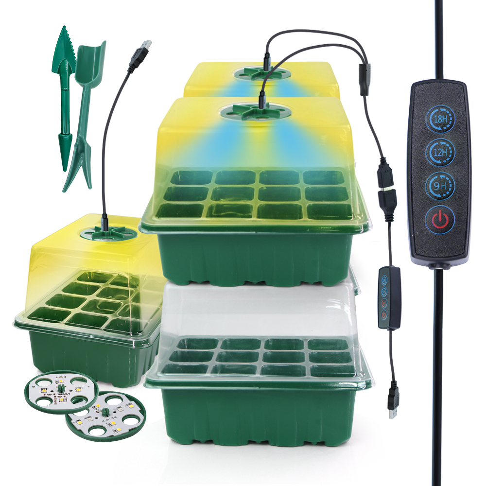 Plant Parenting - LED-Kindergartentöpfe mit Wachstumslicht, Pflanzensamen-Startertabletts, Heimgewächshaus, Wachstumslampe,